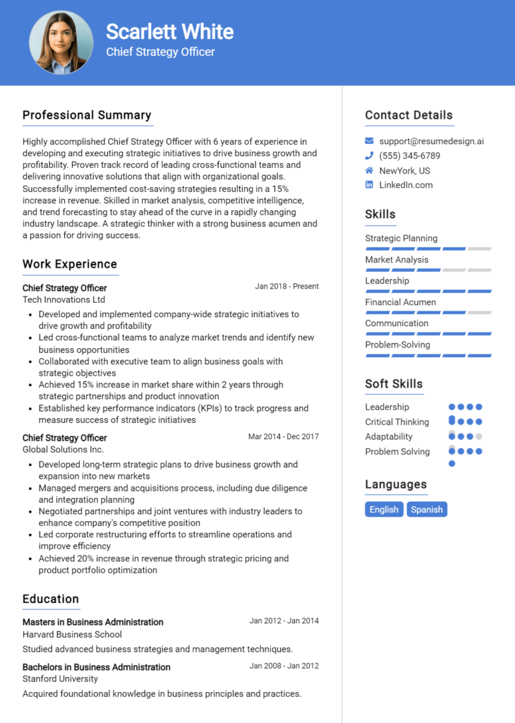 Chief Strategy Officer Resume Example