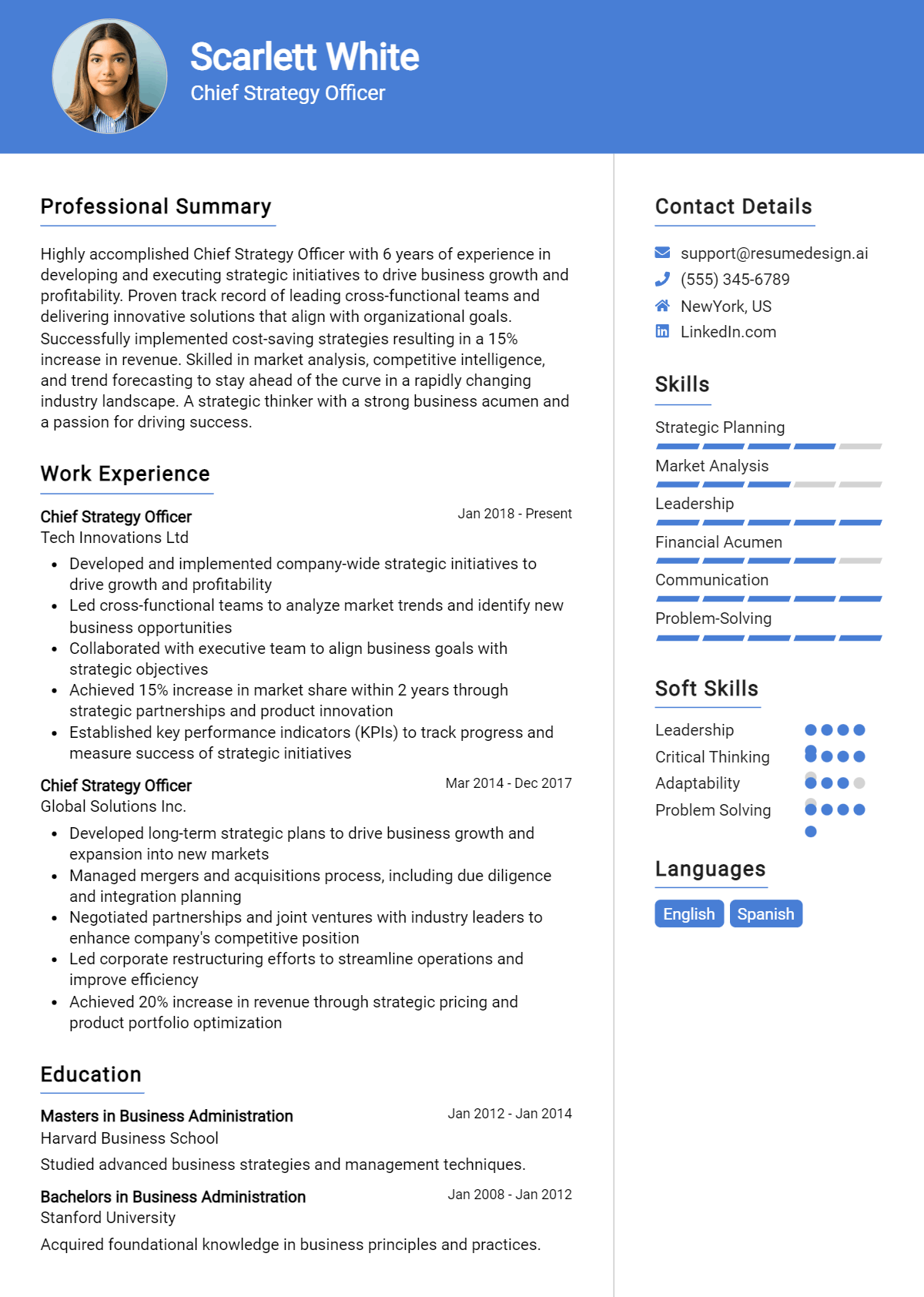 Chief Strategy Officer Resume Example