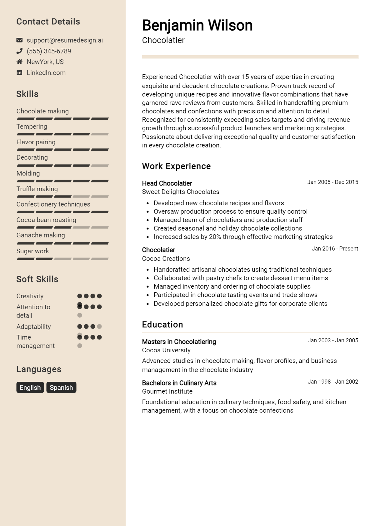 Chocolatier Resume Example