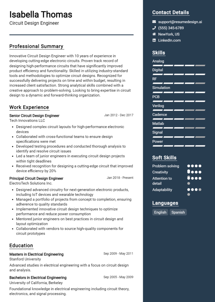 Circuit Design Engineer Resume Example