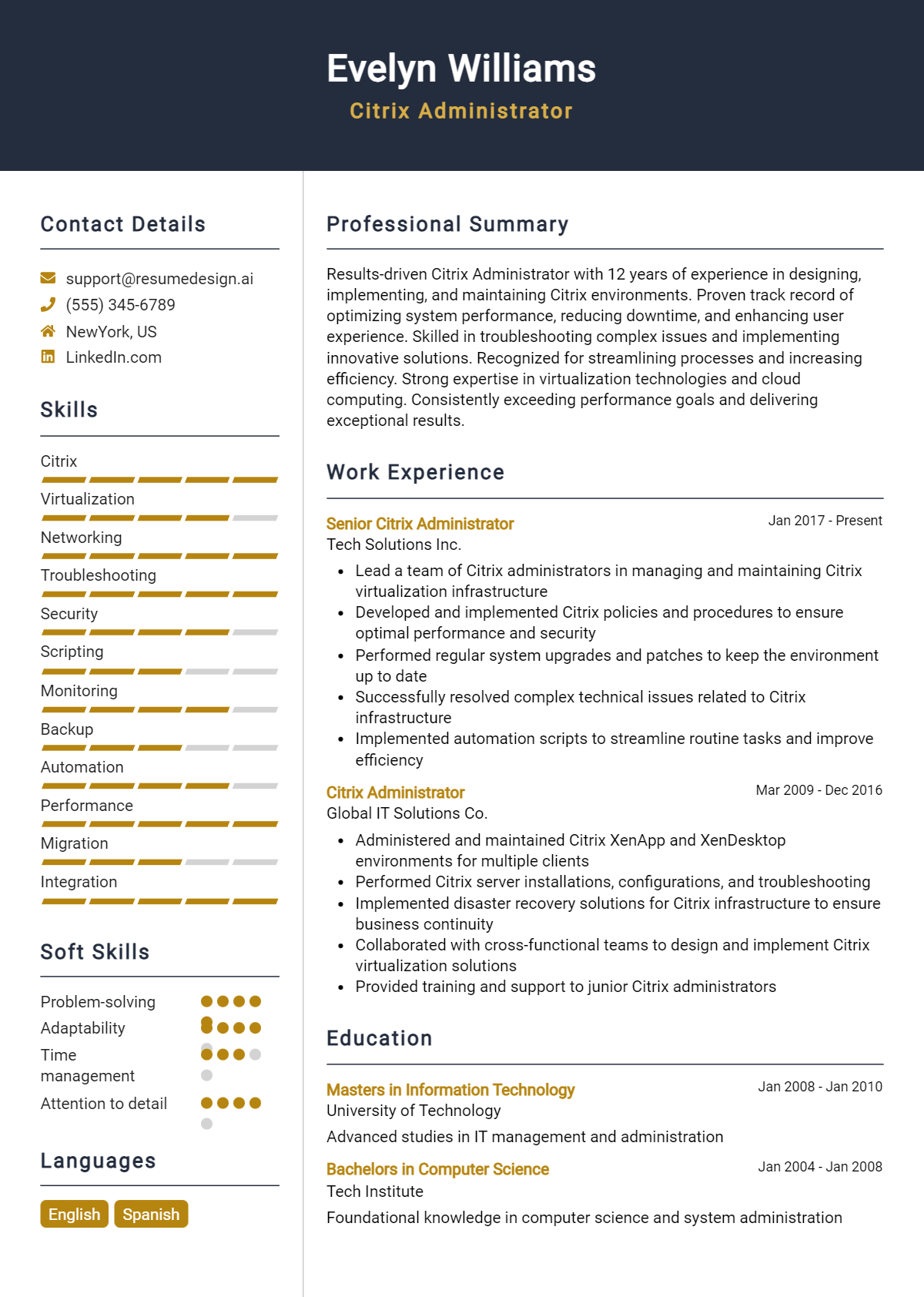 Citrix Administrator Resume Example