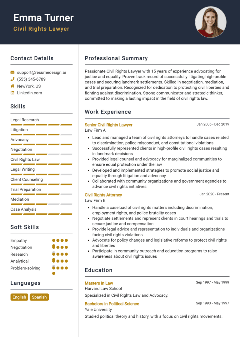 31 Civil Rights Lawyer Resume Examples And Templates for 2025