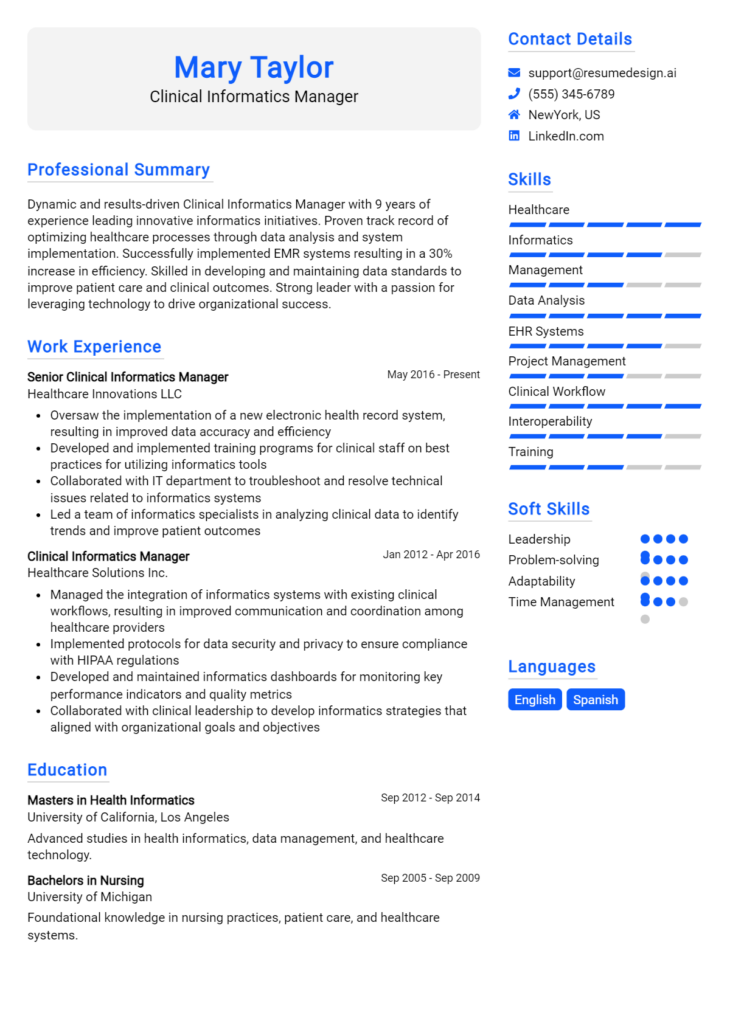 Clinical Informatics Manager Resume Example (1)