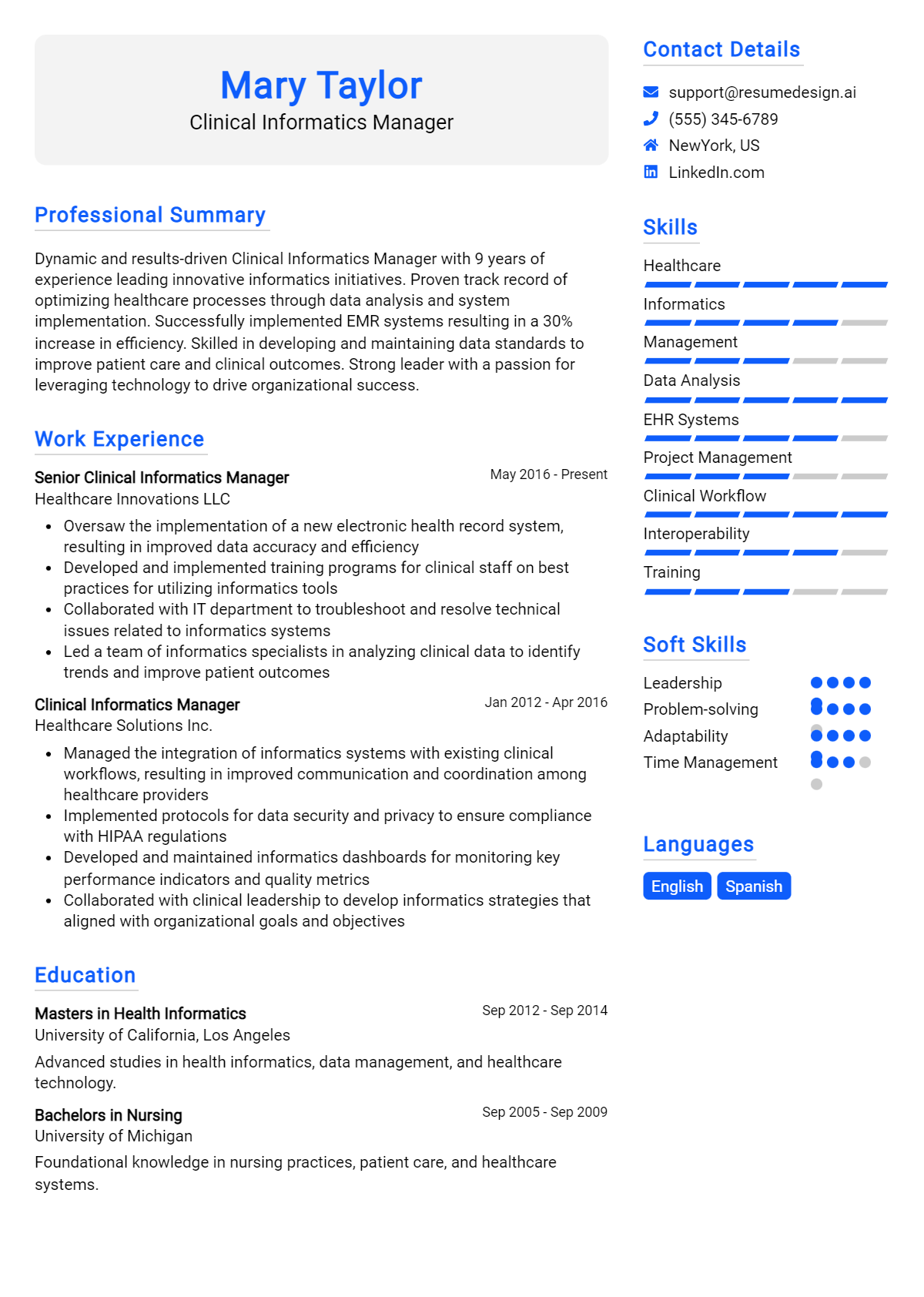 Clinical Informatics Manager Resume Example (1)