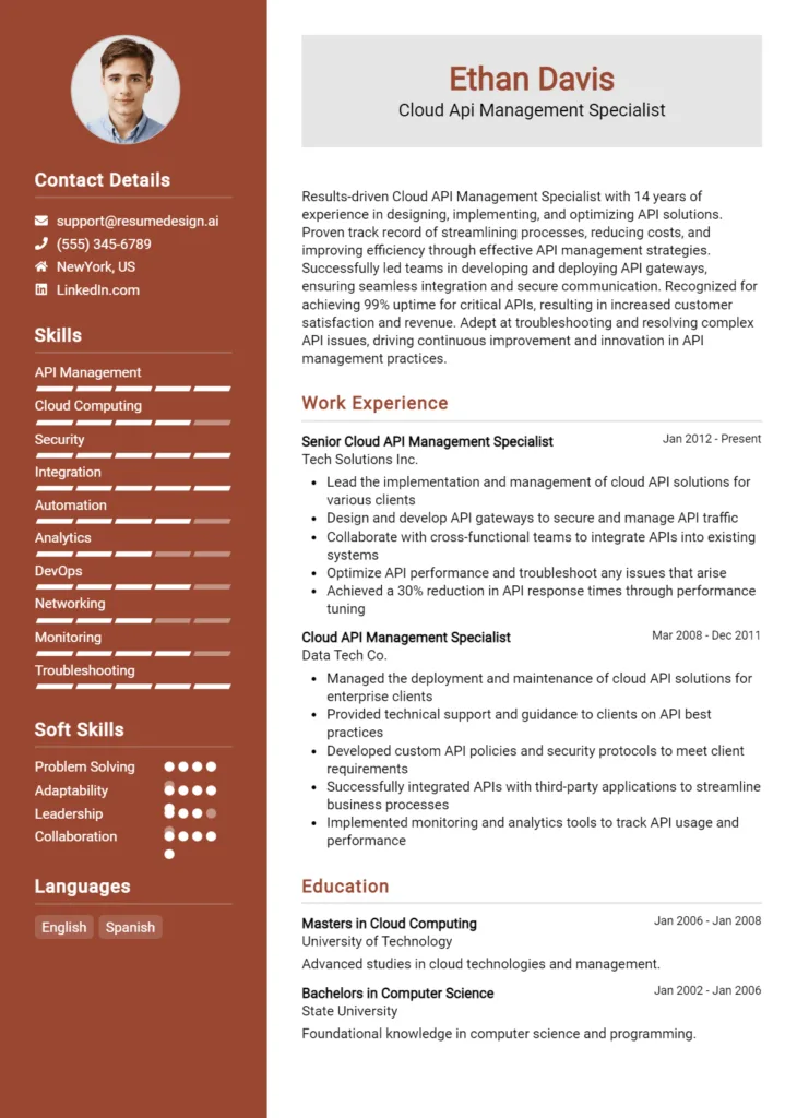 Cloud Api Management Specialist Resume Example