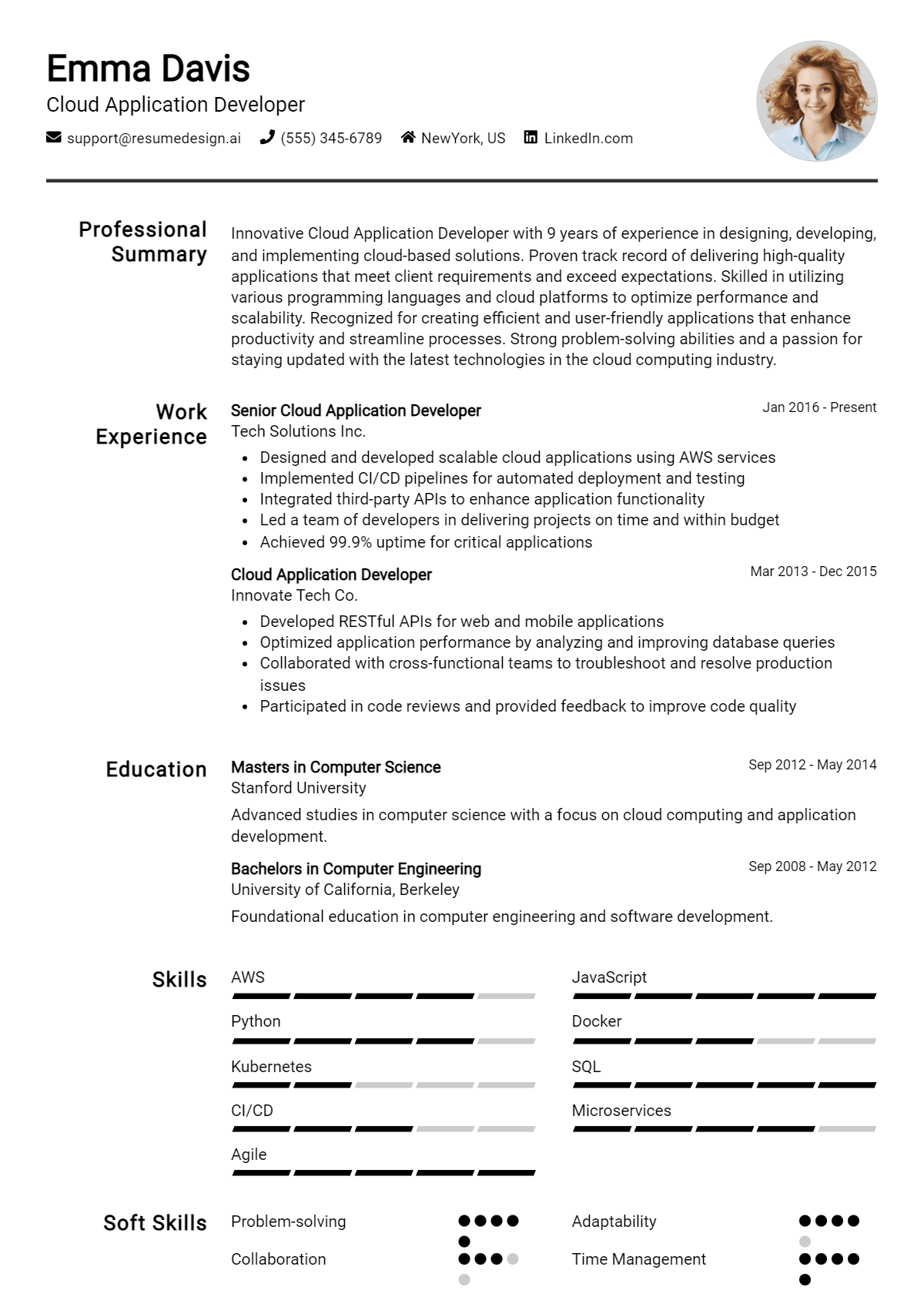 Cloud Application Developer Resume Example