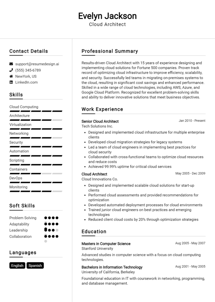 Cloud Architect Resume Example