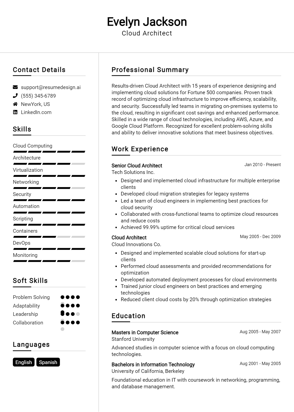 Cloud Architect Resume Example