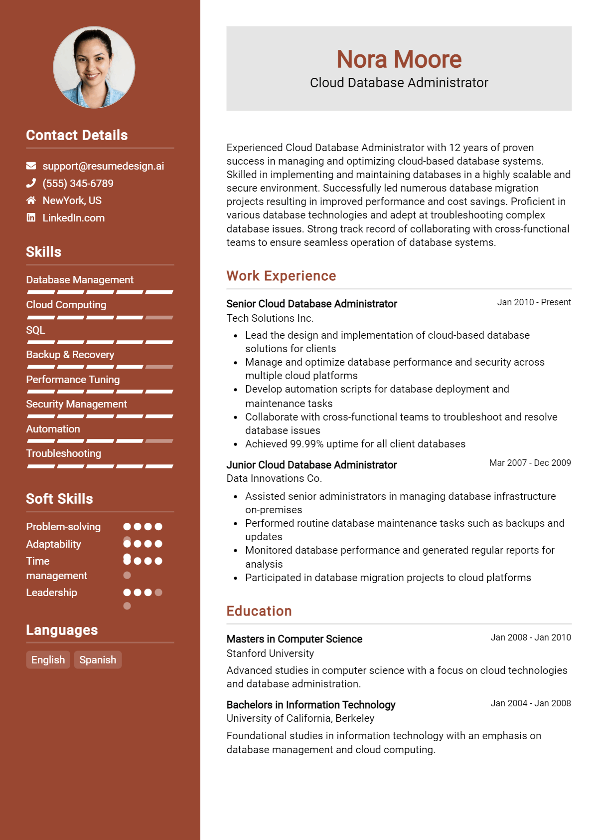 Cloud Database Administrator Resume Example