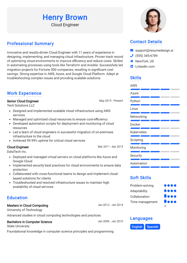 Cloud Engineer Resume Example