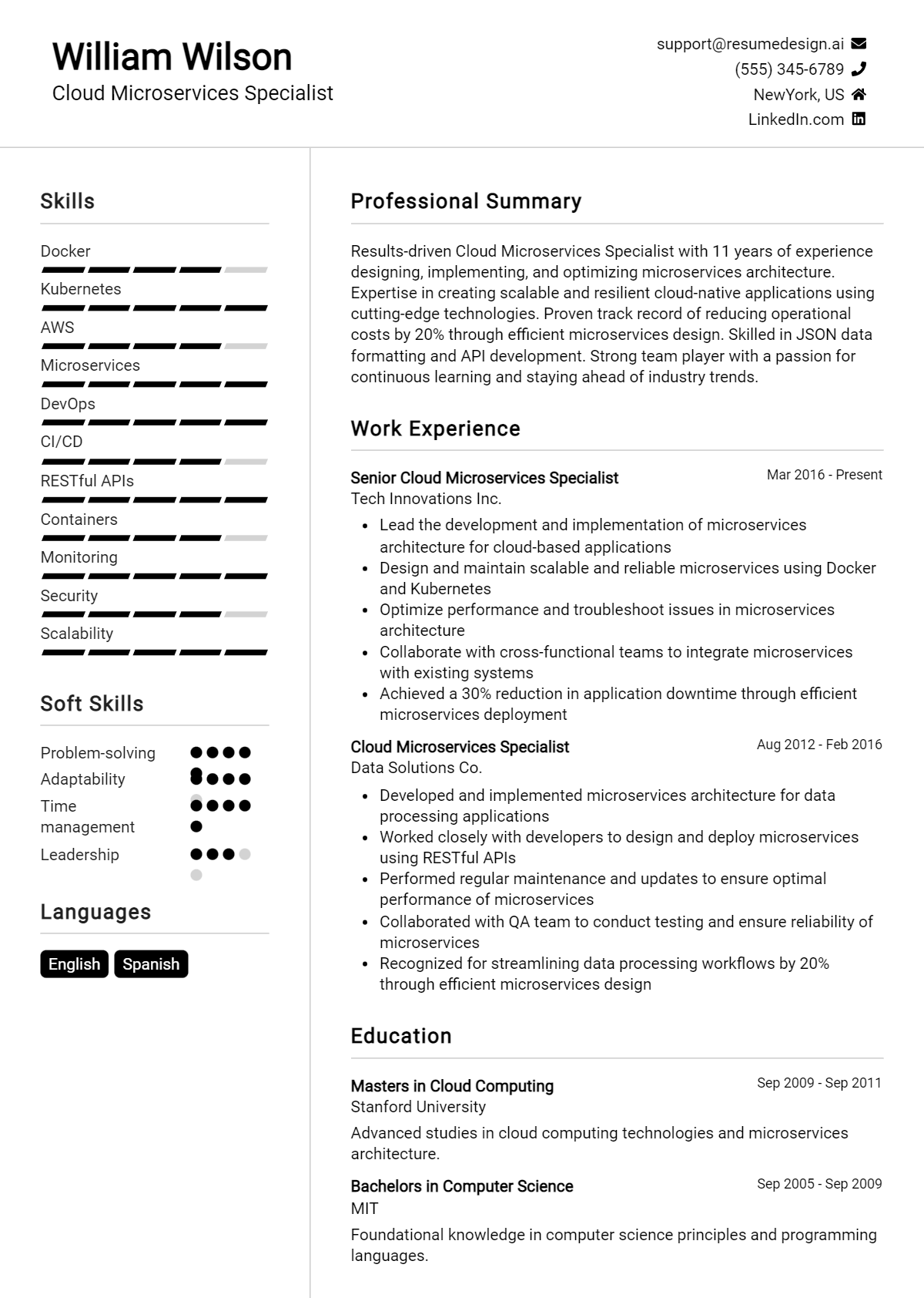 Cloud Microservices Specialist Resume Example