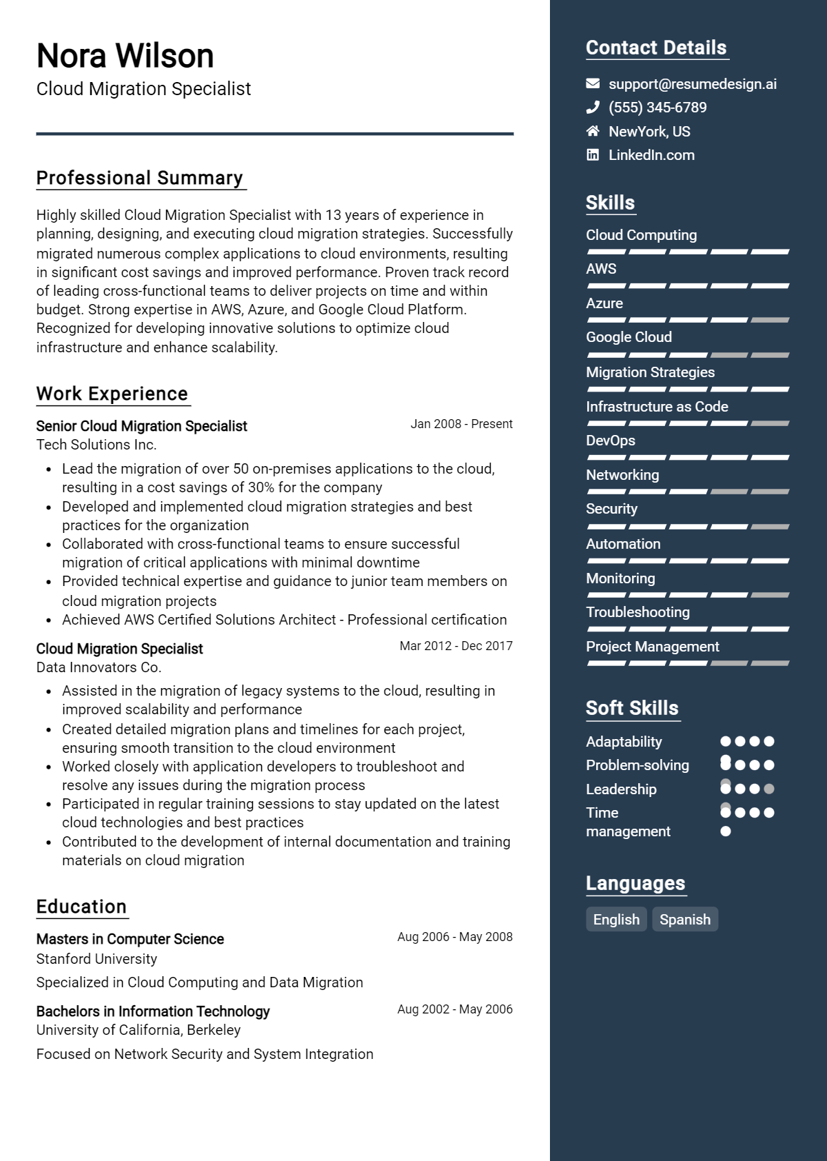 Cloud Migration Specialist Resume Example