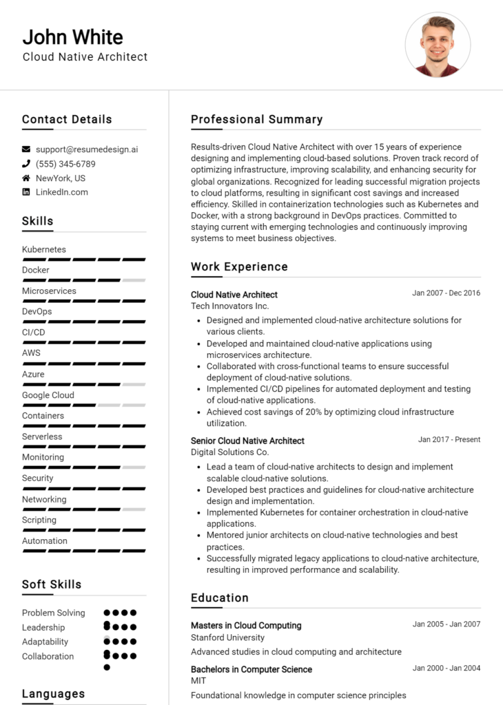 Cloud Native Architect Resume Example