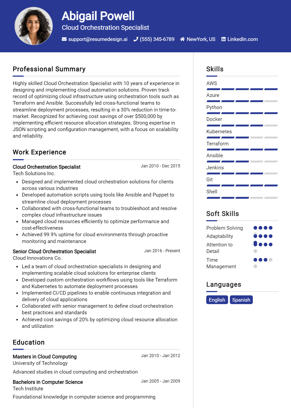 Cloud Orchestration Specialist Resume Example