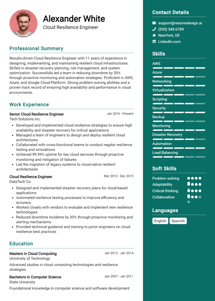 Cloud Resilience Engineer Resume Example