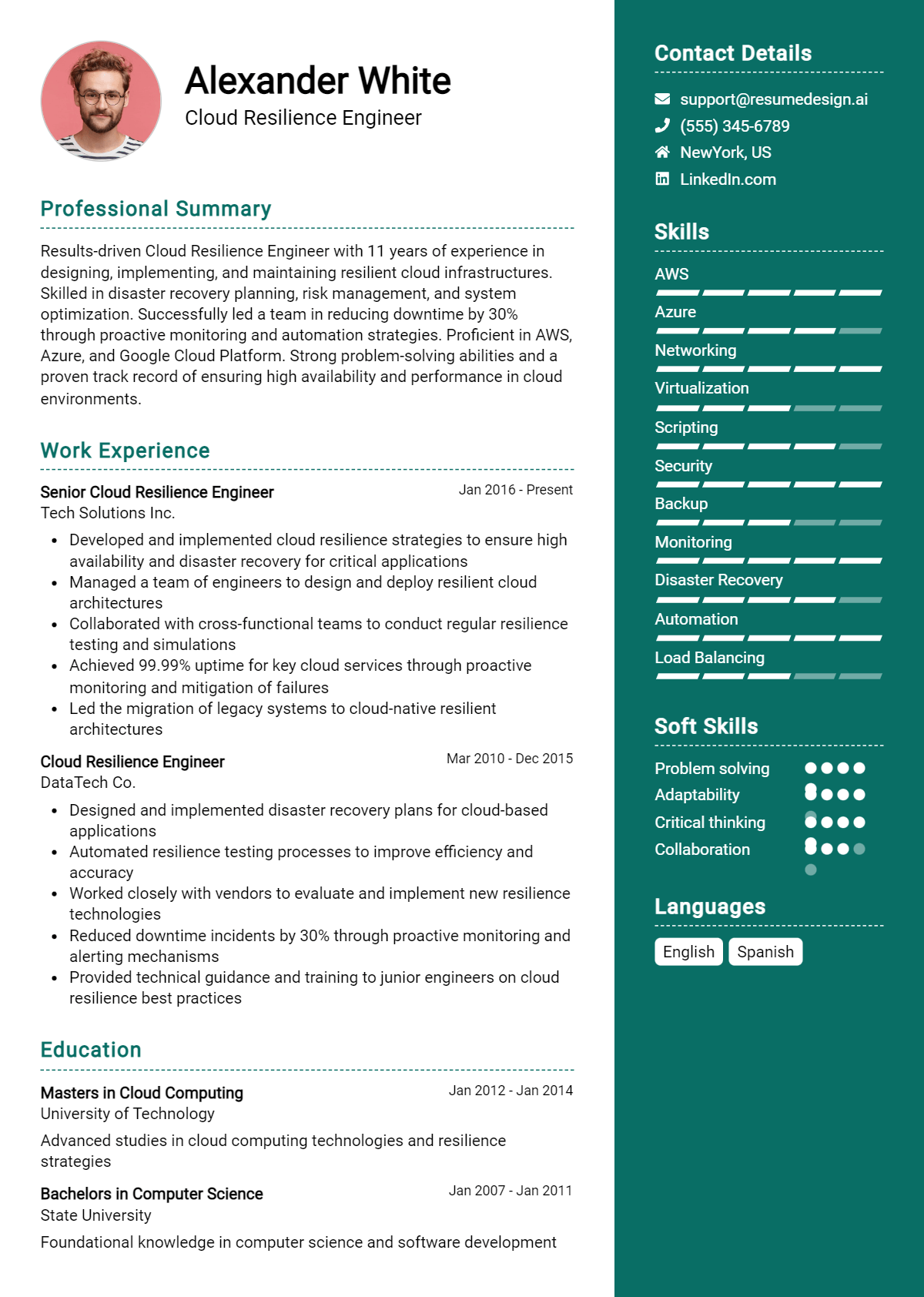 Cloud Resilience Engineer Resume Example