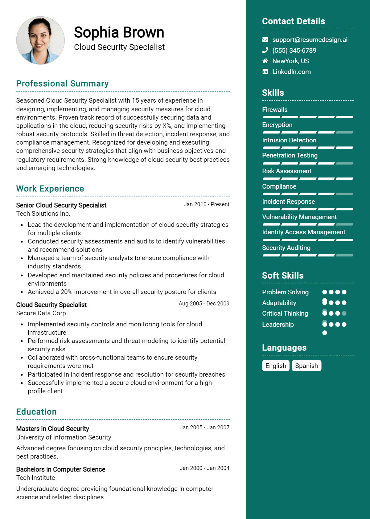 Cloud Security Specialist Resume Example