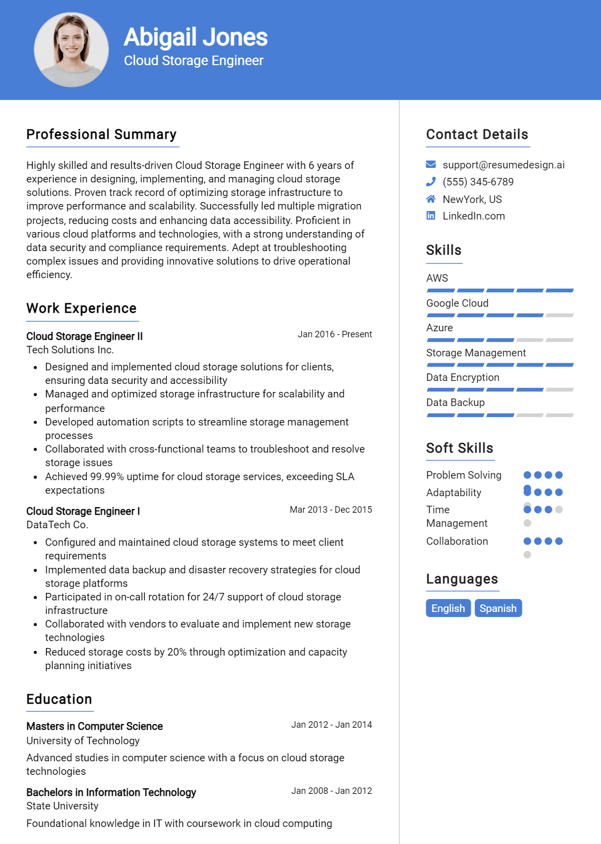 Cloud Storage Engineer Resume Example