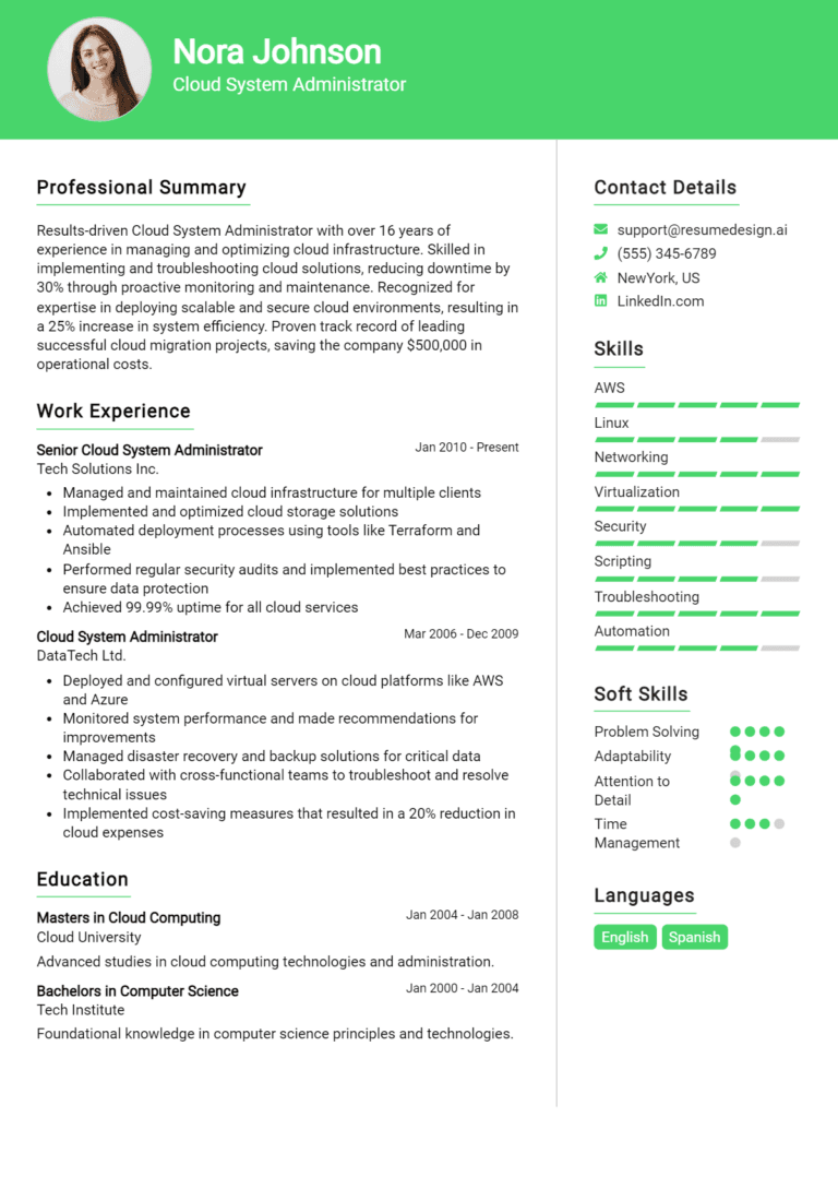 24 Cloud System Administrator Resume Examples And Templates for 2025: Top Tips