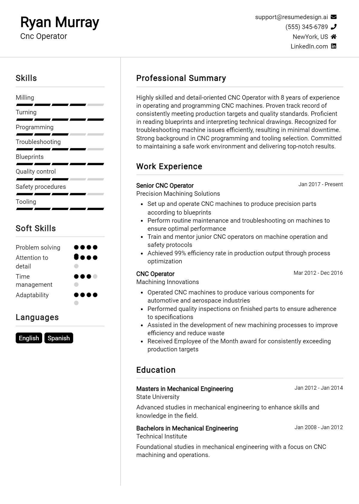 Cnc Operator Resume Example