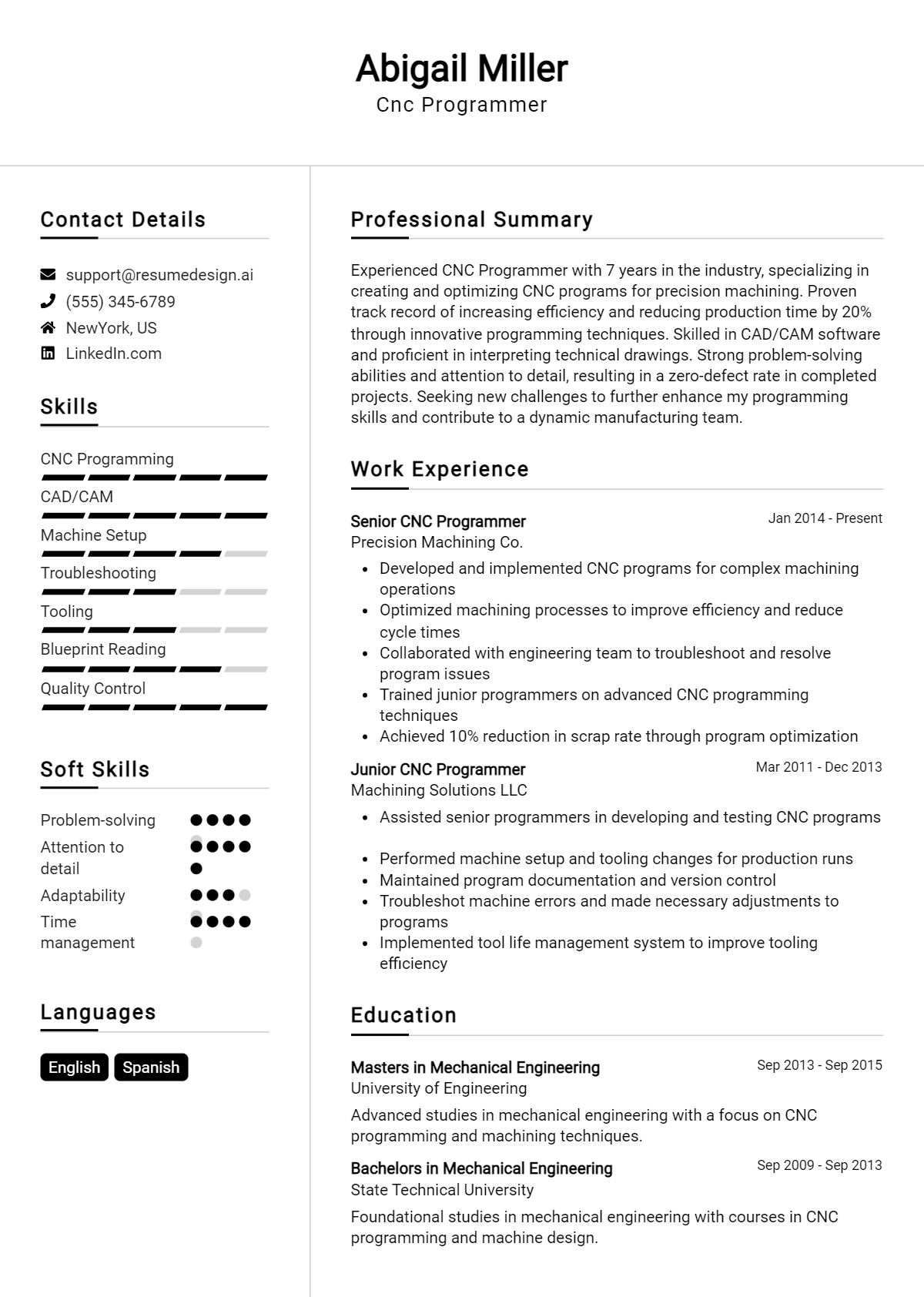 Cnc Programmer Resume Example