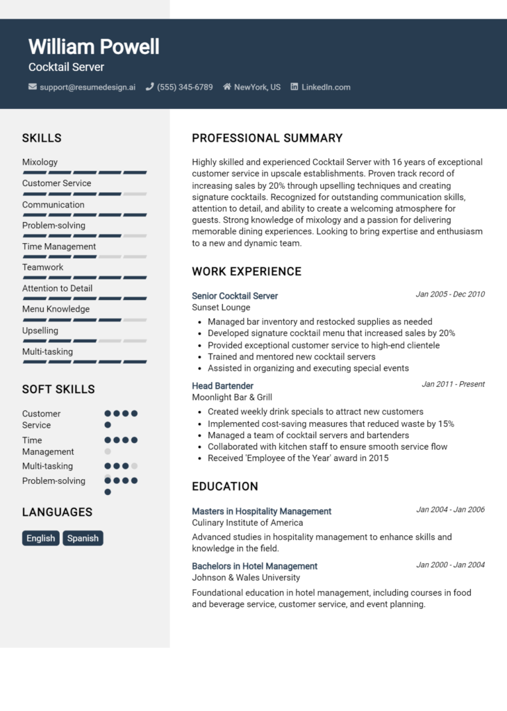 Cocktail Server Resume Example (1)