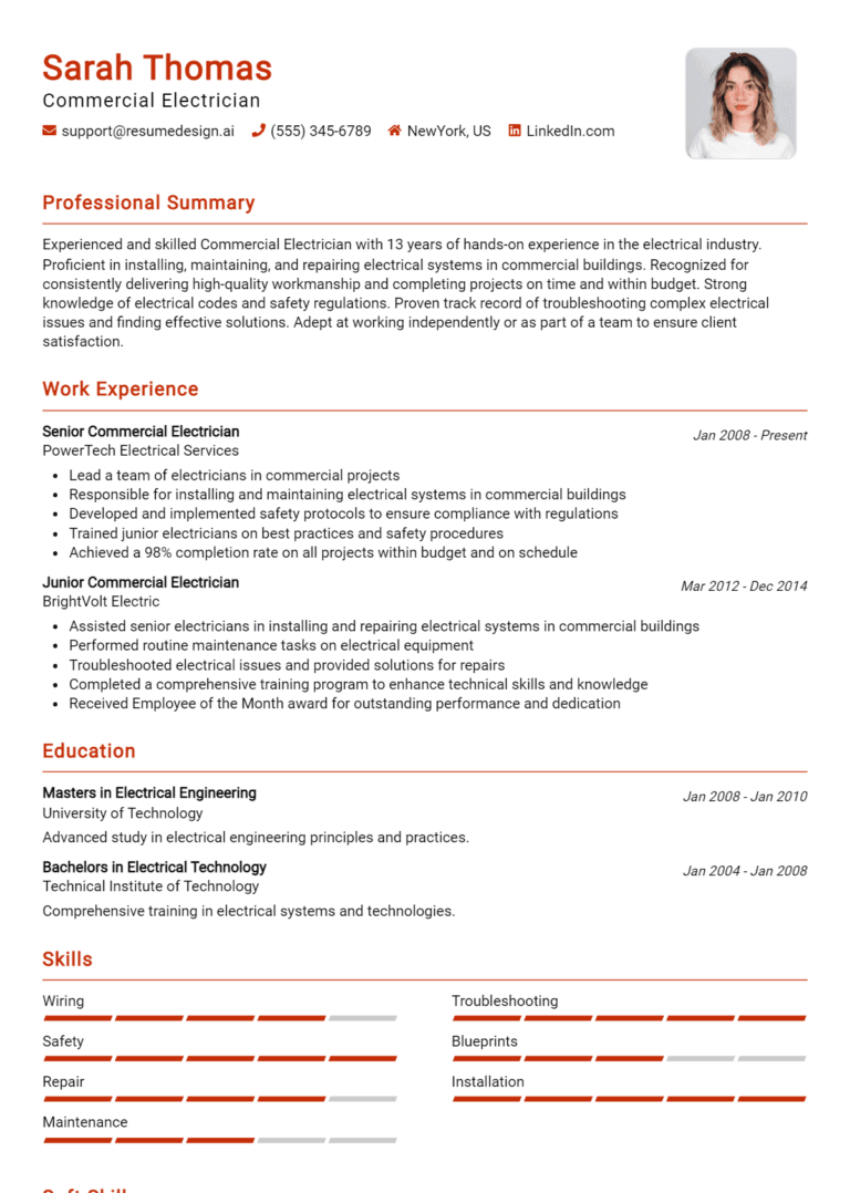 14 Commercial Electrician Resume Examples And Templates for 2025: Expert Tips