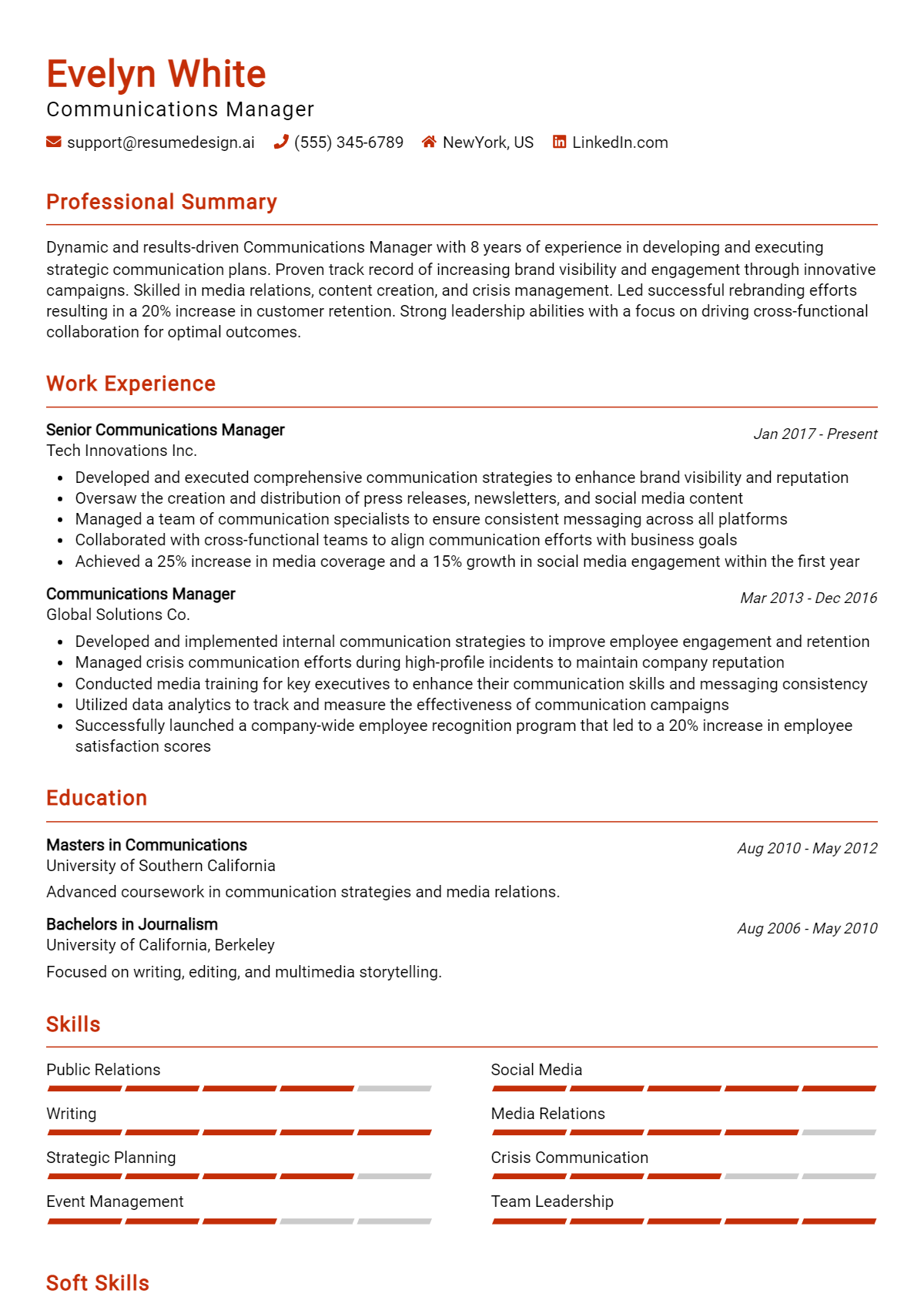 Communications Manager Resume Example