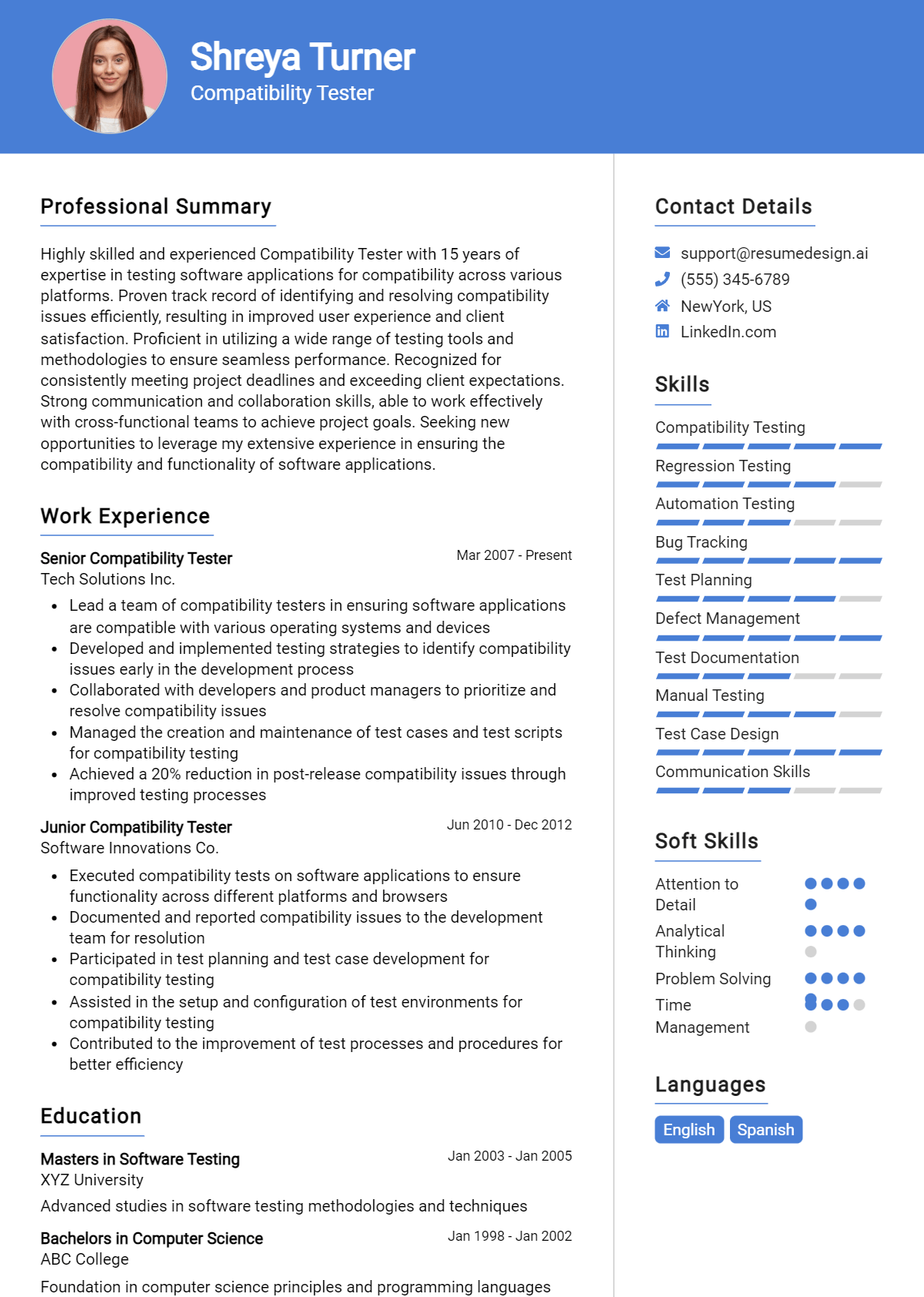 Compatibility Tester Resume Example