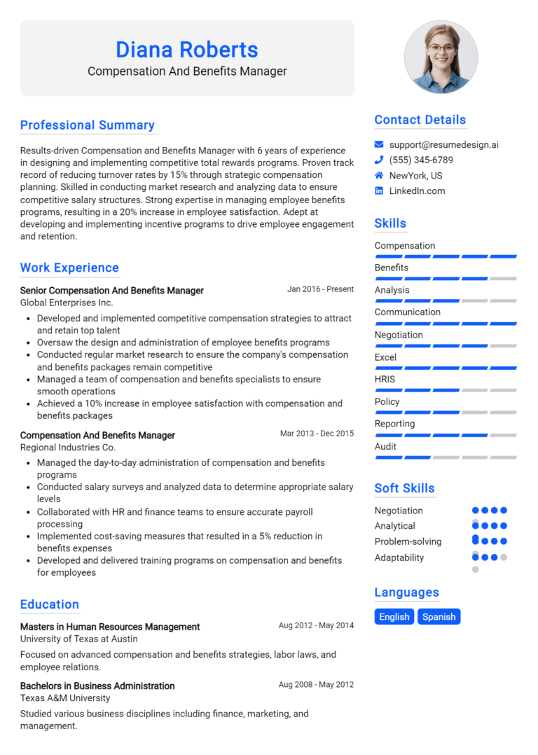 23 Compensation and Benefits Manager Resume Examples And Templates for 2025: Expert Tips