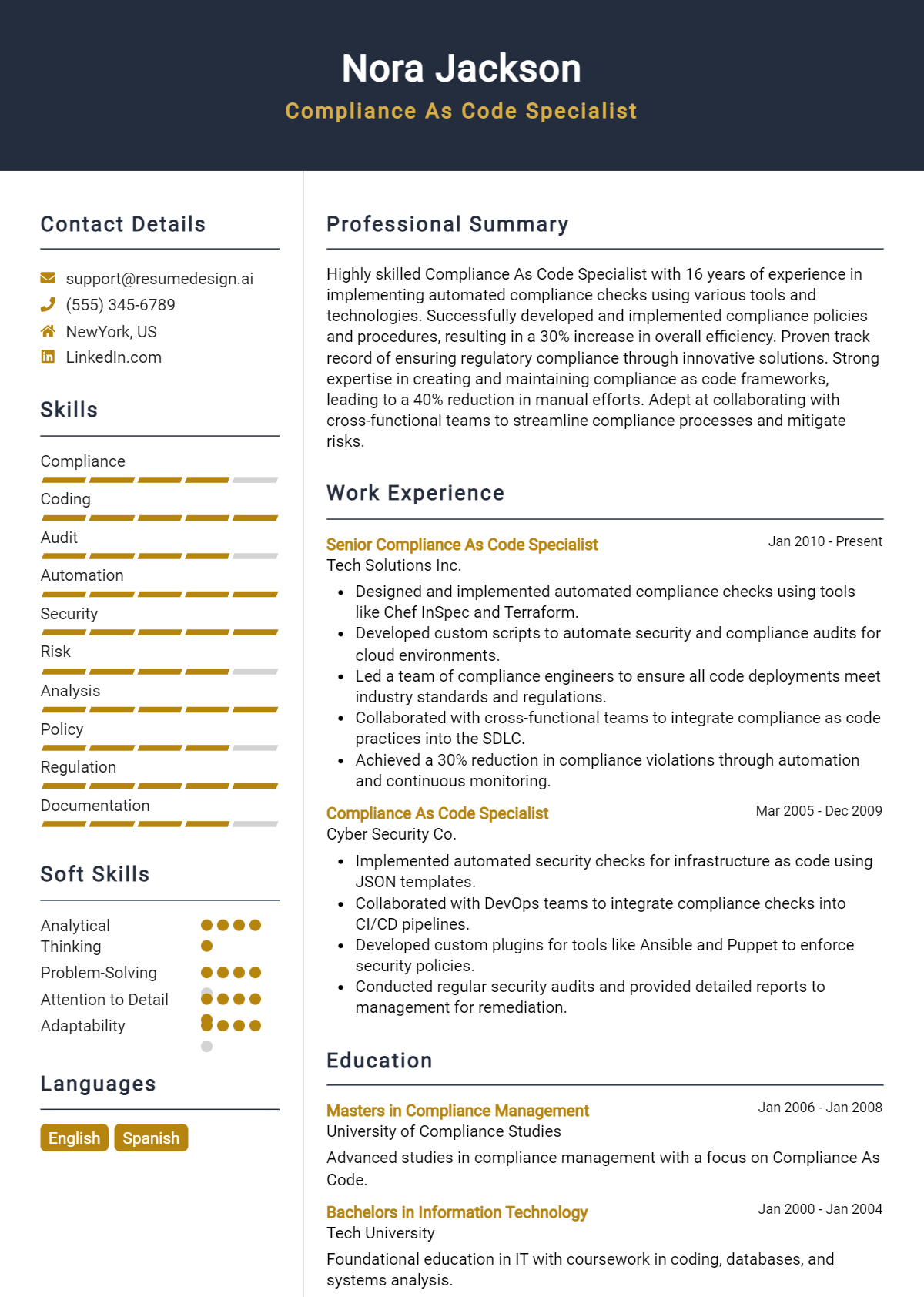 Compliance As Code Specialist Resume Example