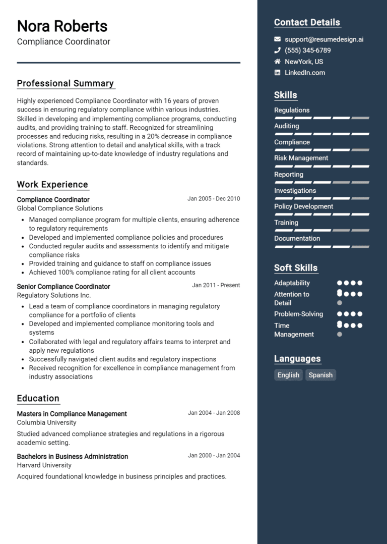 10 Compliance Coordinator Resume Examples And Templates for 2025