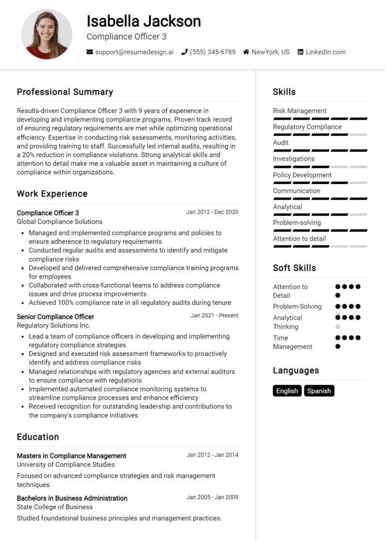 21 Compliance Officer Resume Examples And Templates for 2025 (Downloadable)