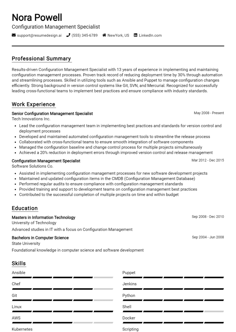 22 Configuration Management Specialist Resume Examples And Templates for 2025