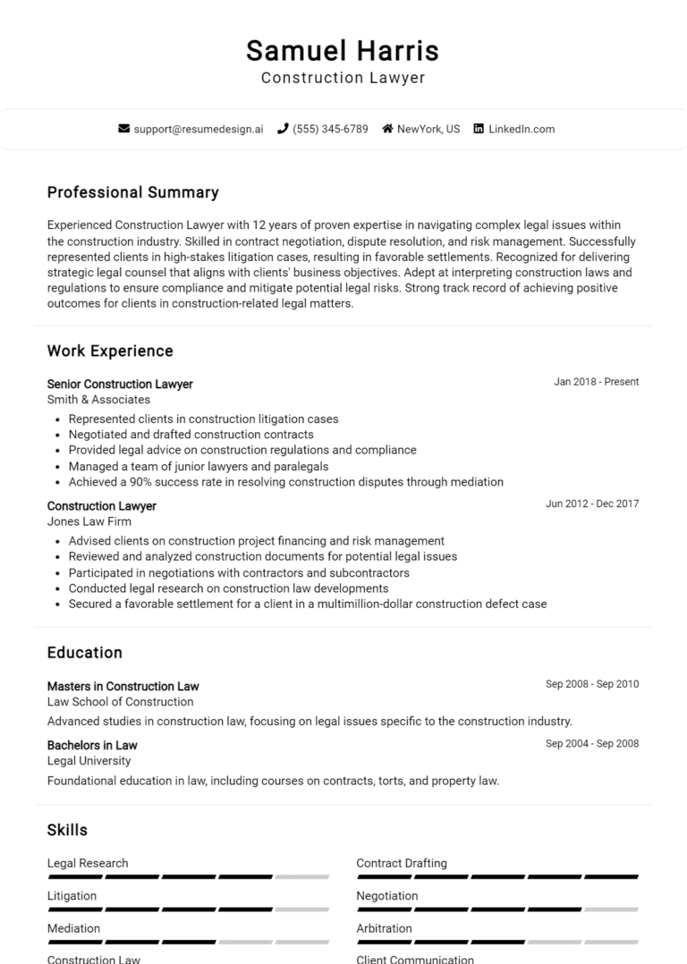 31 Construction Lawyer Resume Examples And Templates for 2025