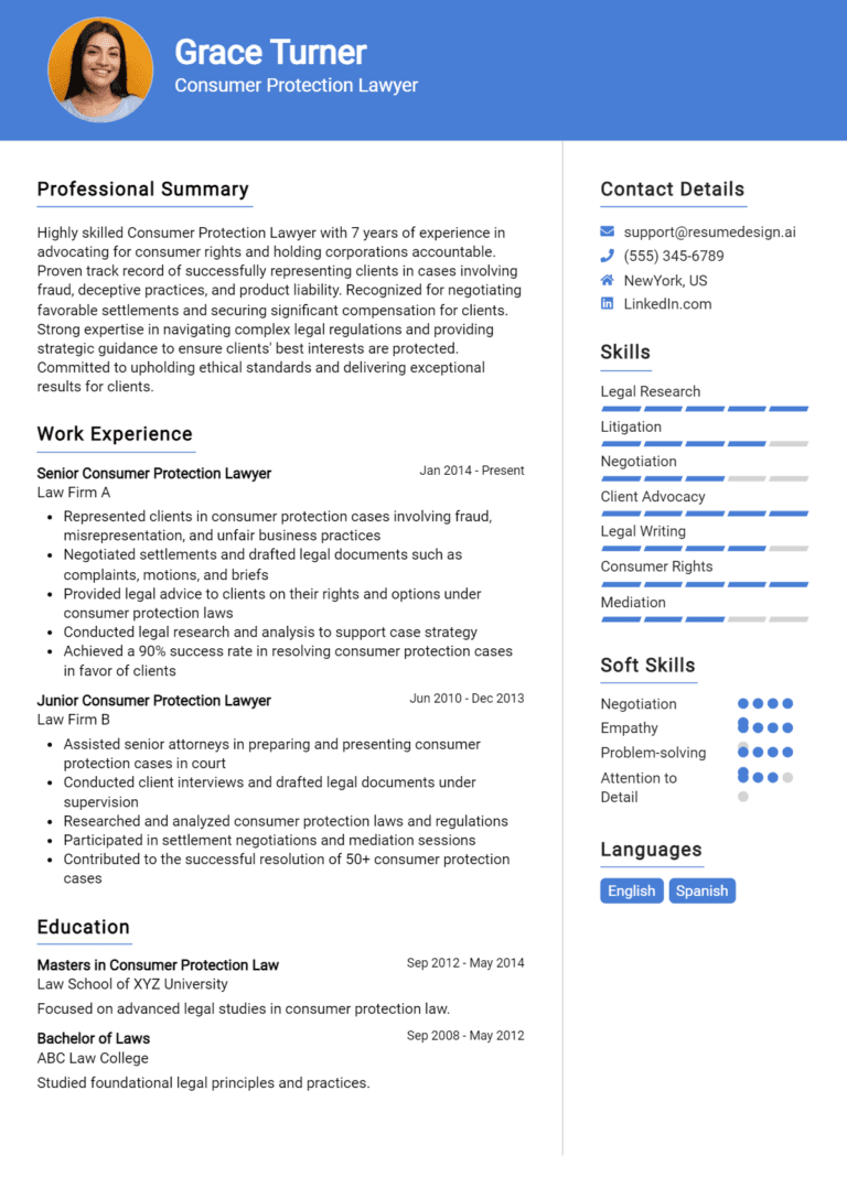 31 Consumer Protection Lawyer Resume Examples And Templates for 2025