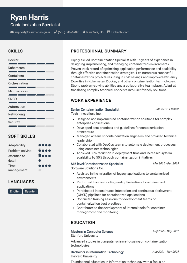 22 Containerization Specialist Resume Examples And Templates for 2025