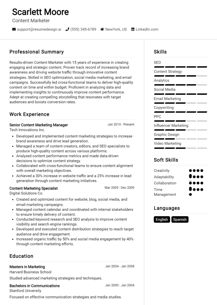 Content Marketer Resume Example