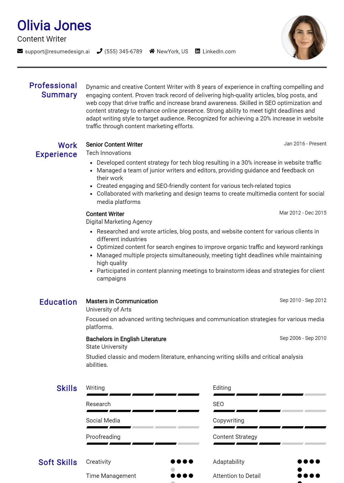 Content Writer Resume Example