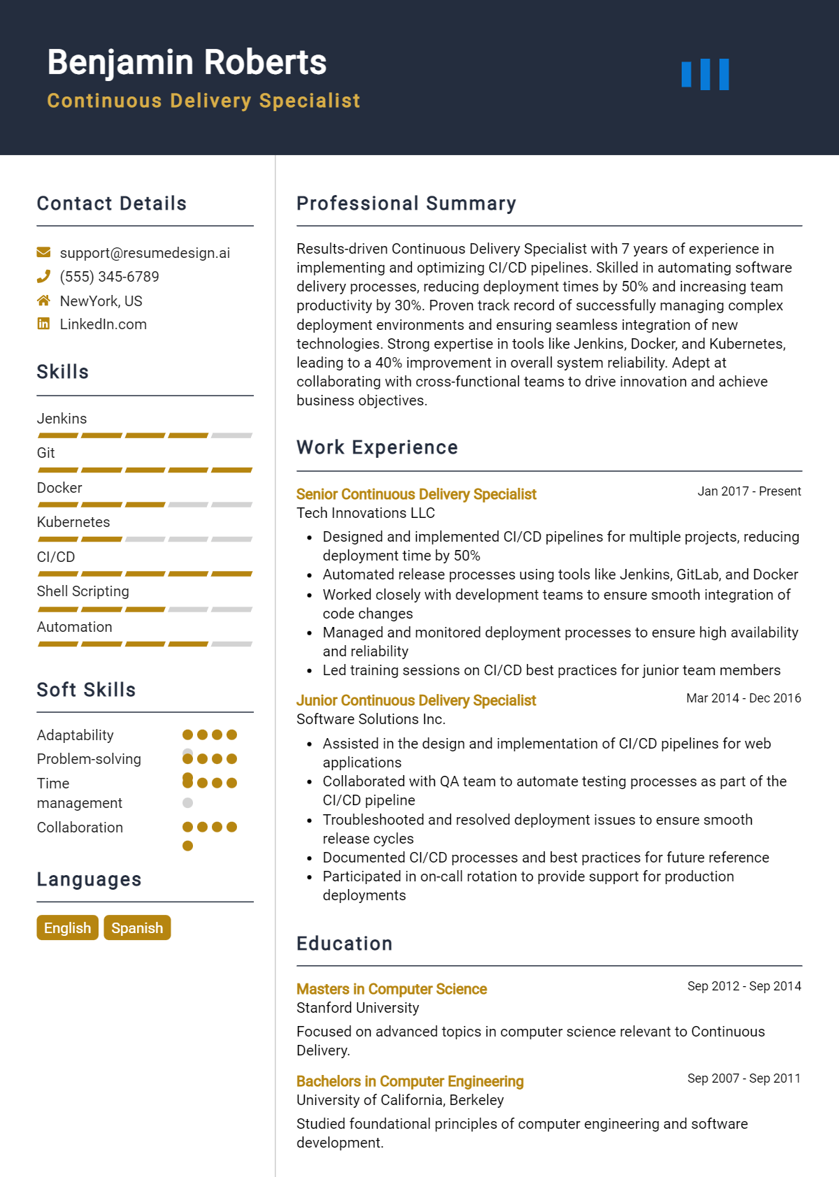 Continuous Delivery Specialist Resume Example