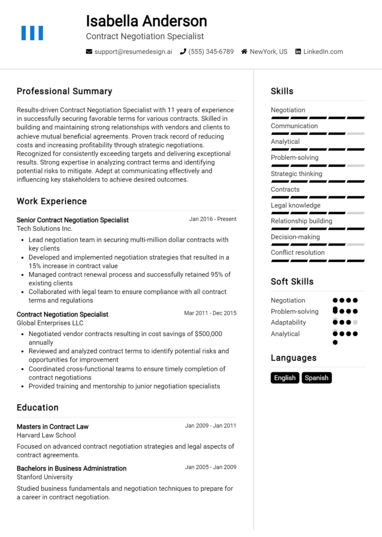 15 Contract Negotiation Specialist Resume Examples And Templates for 2025
