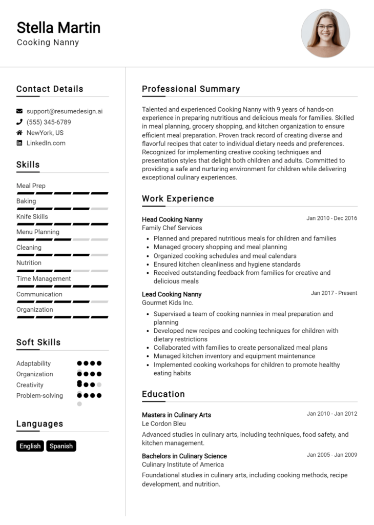 Cooking Nanny Resume Example