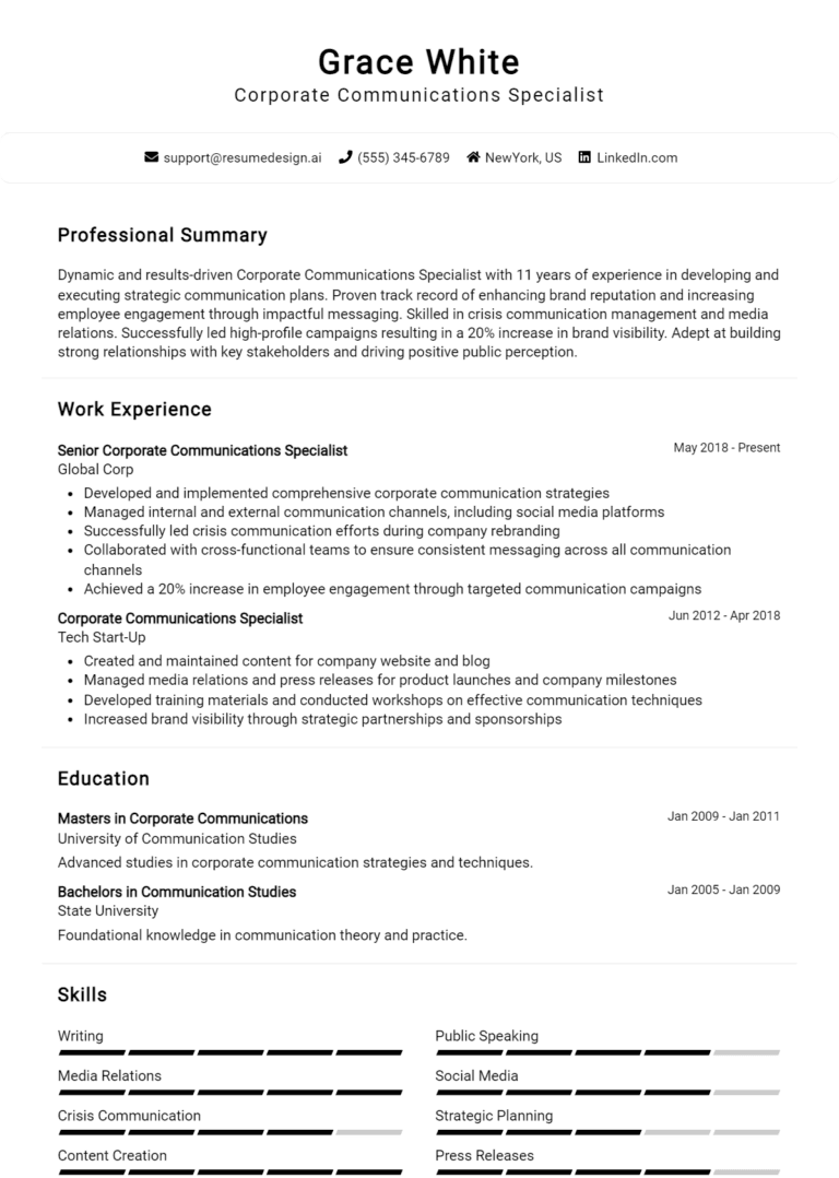 17 News Reporter Resume Examples - Corporate Communications Specialist Resume Example 768x1078 