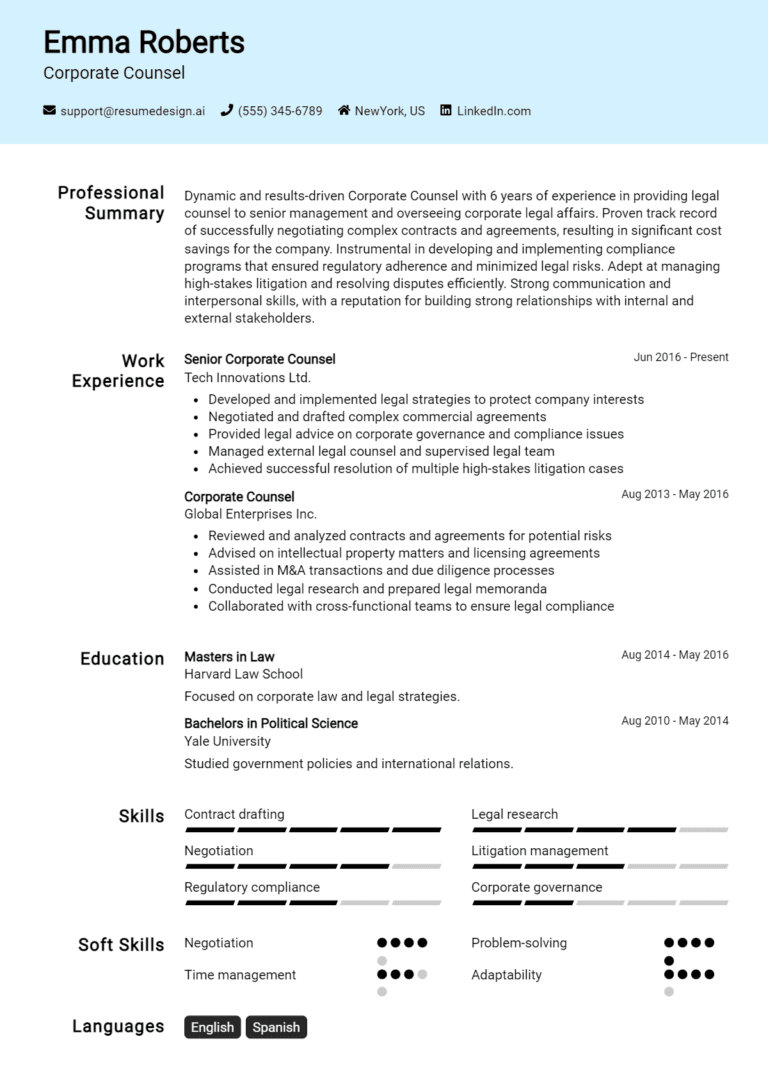 15 Corporate Counsel Resume Examples And Templates for 2025: Best Tips
