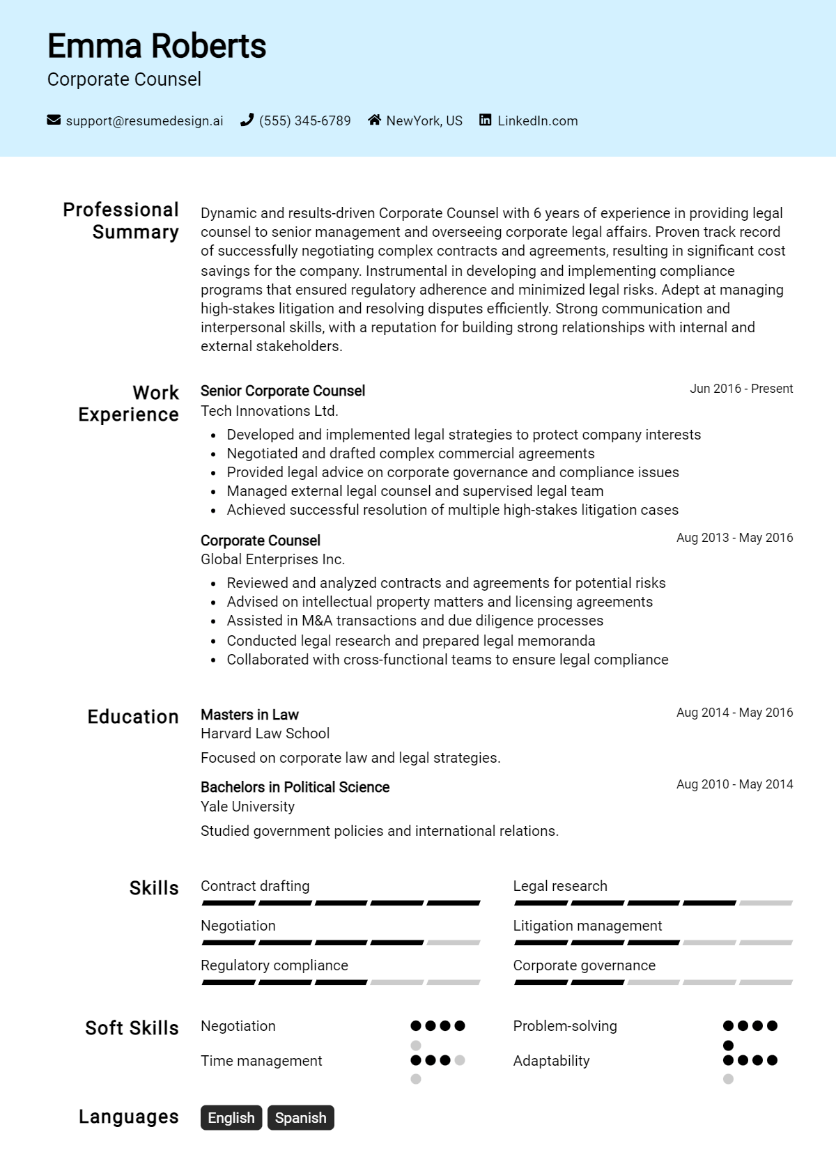 Corporate Counsel Resume Example