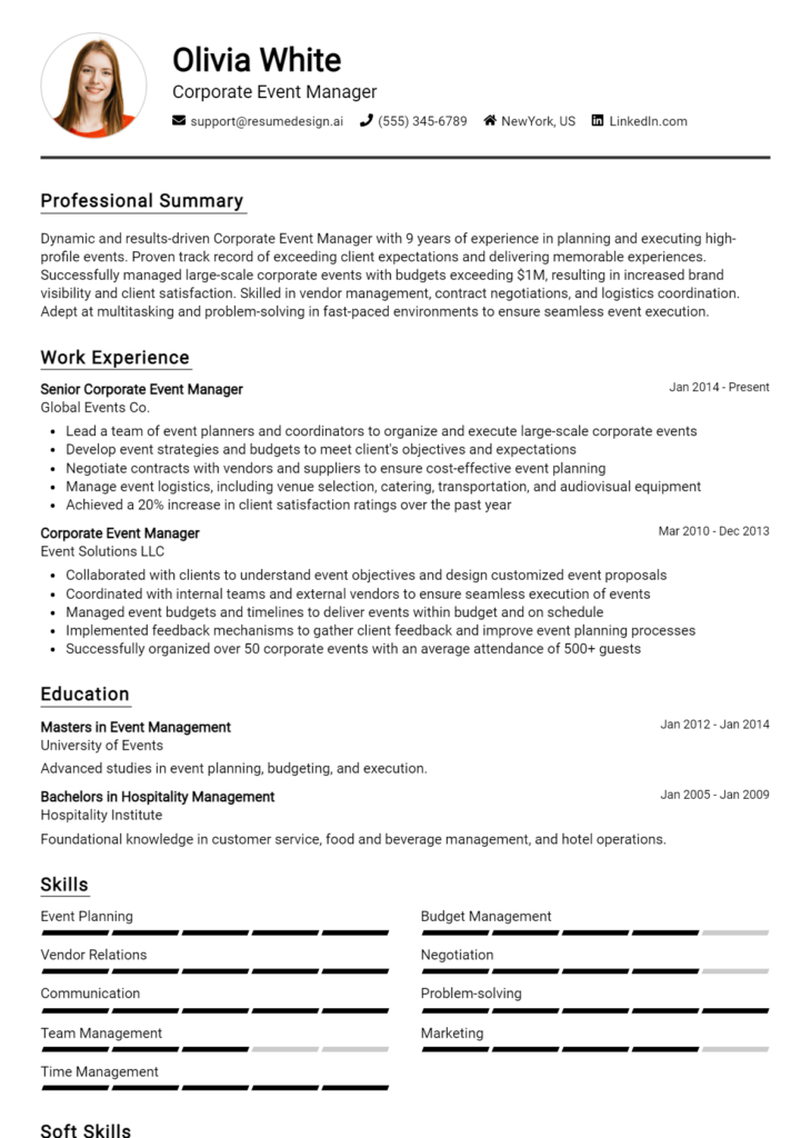 Corporate Event Manager Resume Example