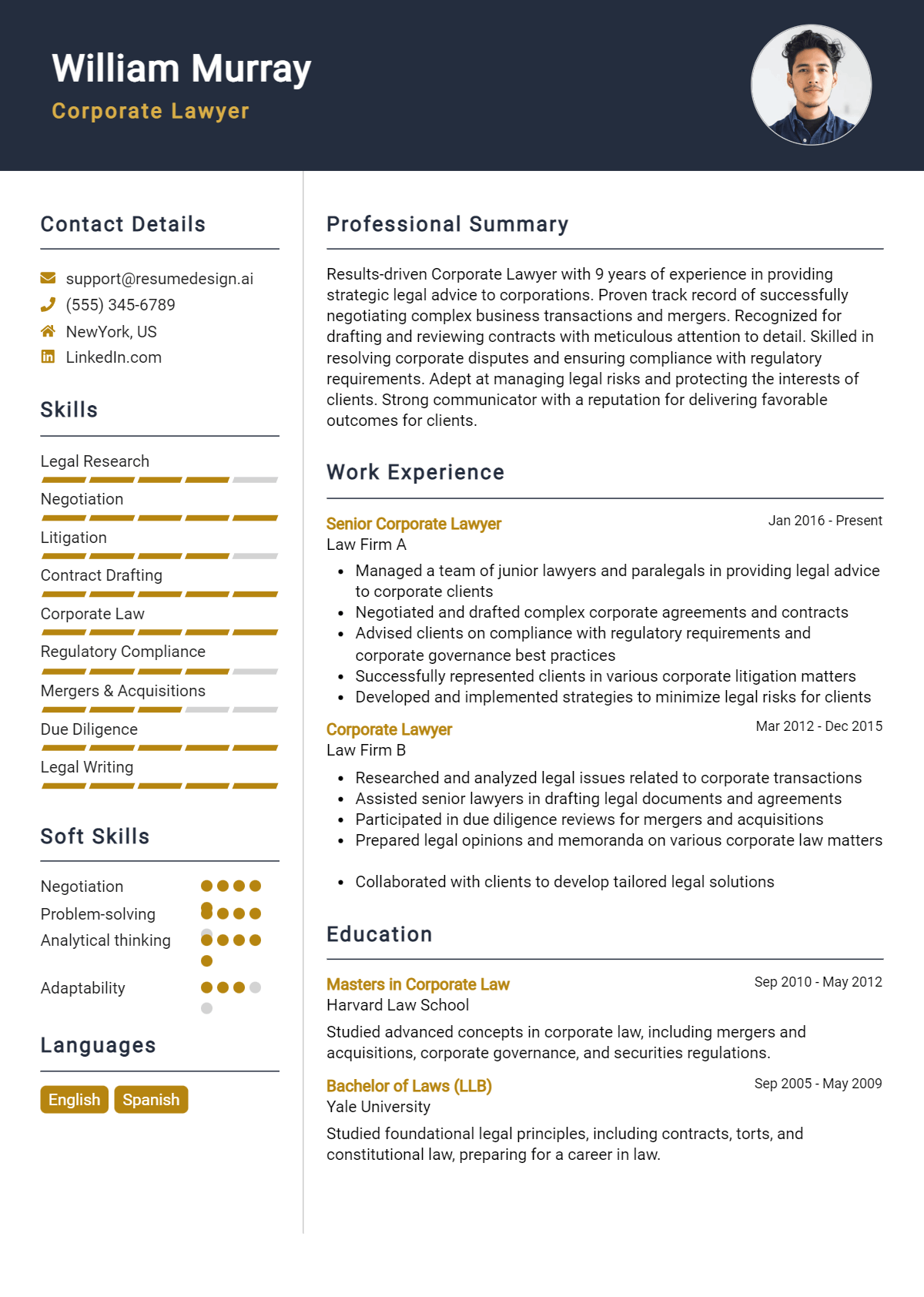 Corporate Lawyer Resume Example