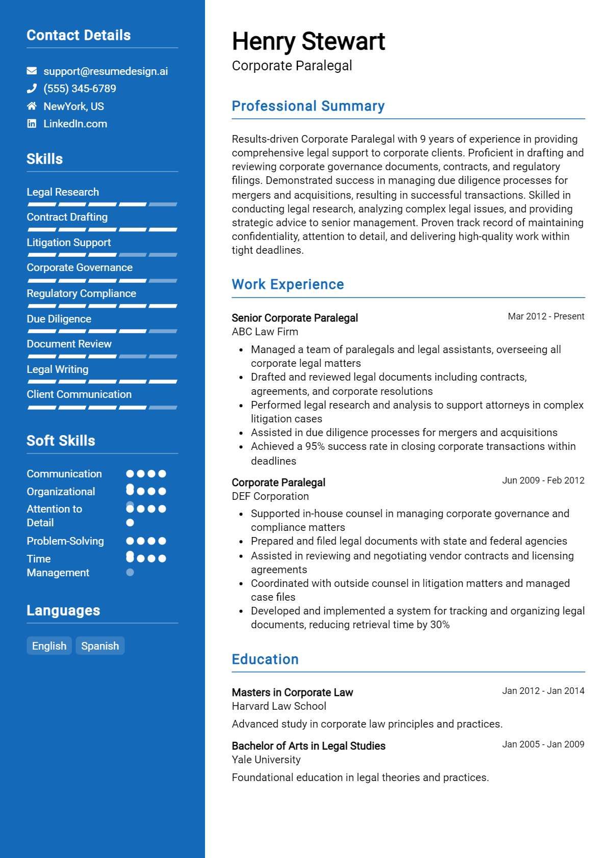 Corporate Paralegal Resume Example