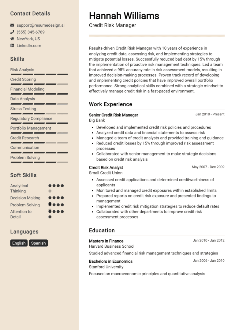 17 Credit Risk Manager Resume Examples And Templates for 2025