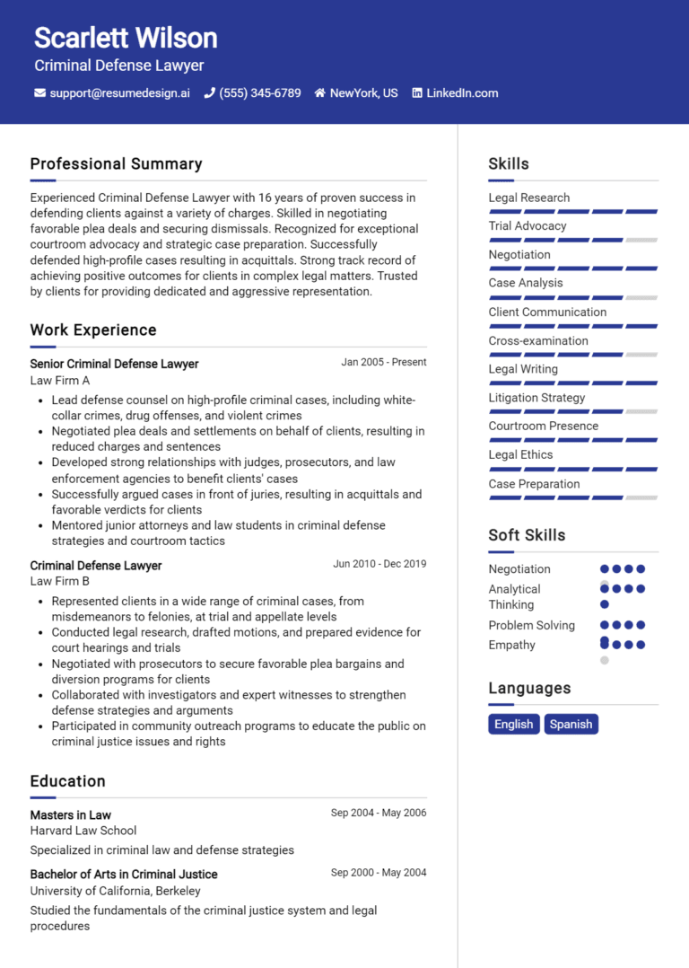 31 Criminal Defense Lawyer Resume Examples And Templates for 2025 (Downloadable)